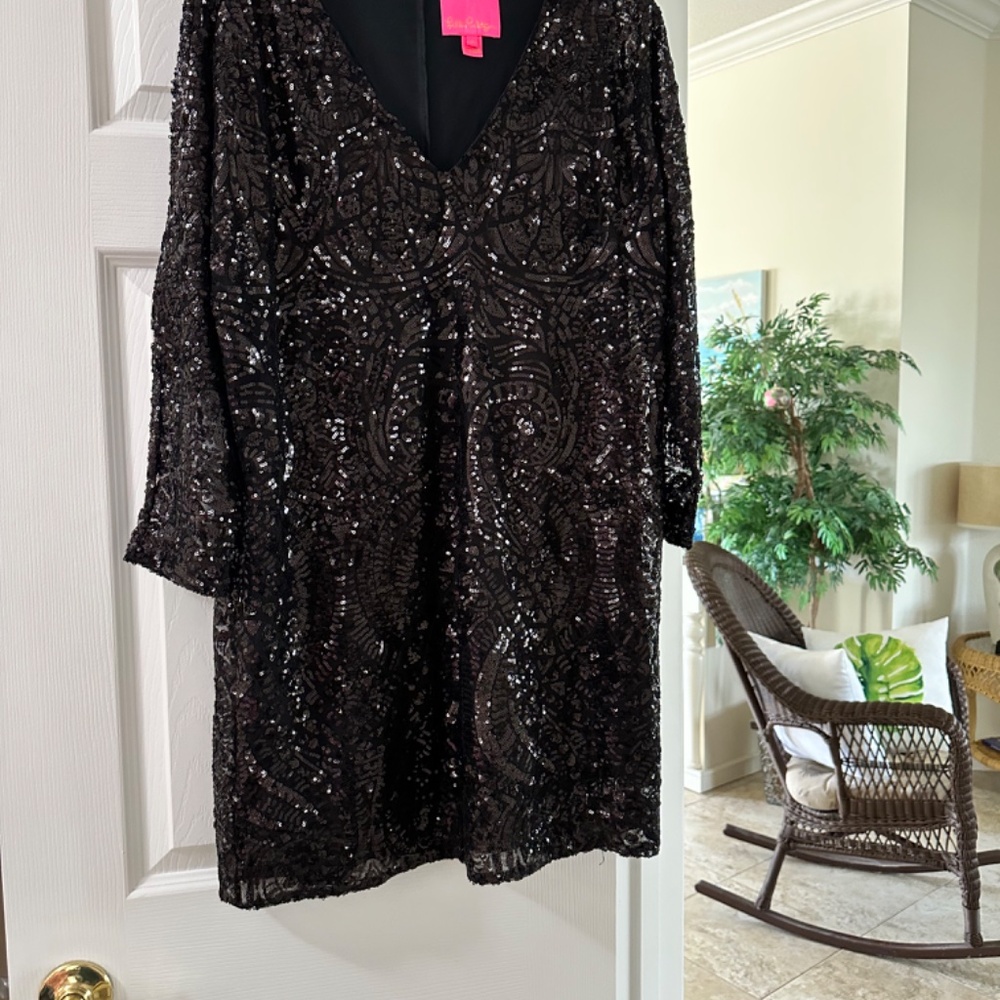 Lilly Pulitzer EUC Leclair Black Sequin Dress, Size Medium - Picture 7 of 8